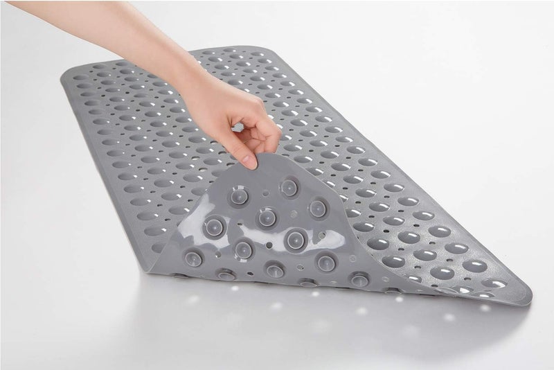 TRIVYOM PVC Extra Long Bath Tub Mat for Bathroom Floor Rectangle Anti Skid Mats for Bathing Area Shower mat with Strong Suction Cups Drain Holes NonSlip Bath Mat for Bathtub 100 X 40Grey