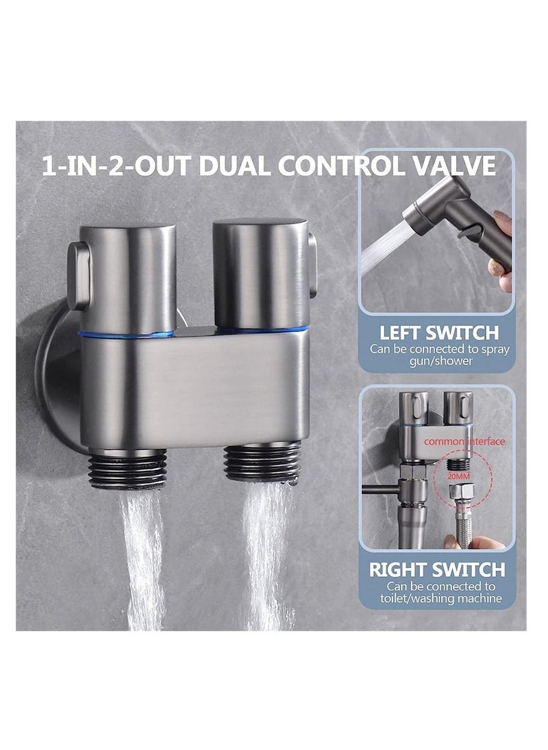 1-In-2-Out Dual Control Valve, Hand Held Bidet Sprayer Kit, Mini Toilet Faucet Sprayer, Hand Shower Attachment for Toilet and Washing Machine, Easy Installation, Grey - Image 5