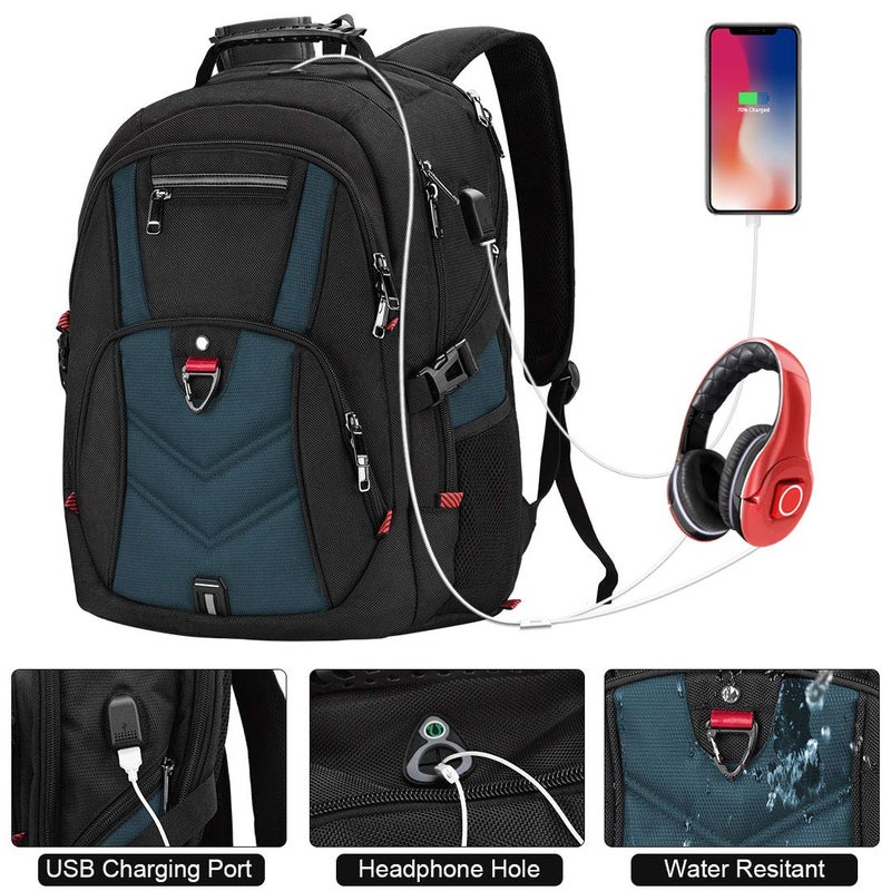 NEWHEY Laptop Backpack 17 Inch Business Travel Backpacks for Men Women Extra Large Waterproof TSA Anti Theft College Bookbags with USB Charging Port 17.3 Gaming Computer Backpack 45L, Blue - Image 2