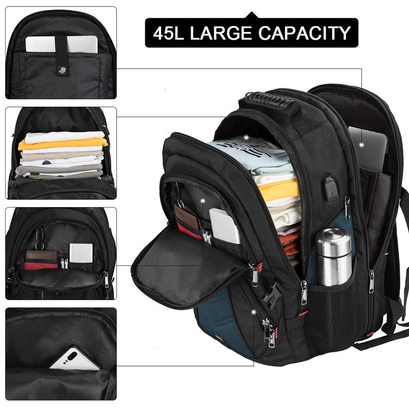 NEWHEY Laptop Backpack 17 Inch Business Travel Backpacks for Men Women Extra Large Waterproof TSA Anti Theft College Bookbags with USB Charging Port 17.3 Gaming Computer Backpack 45L, Blue - Image 3
