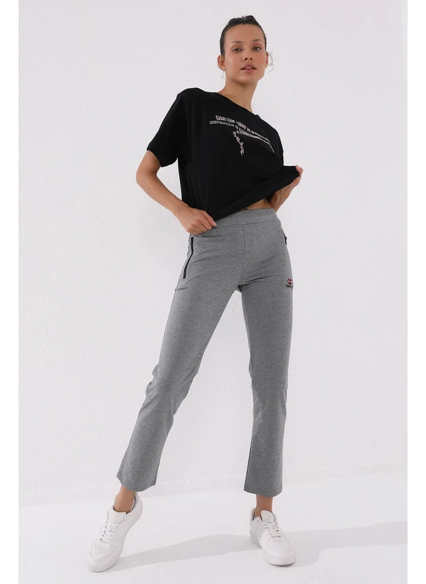 Tommy Life Classic Pocket Zippered Grey Melange Women's Tracksuit Bottoms