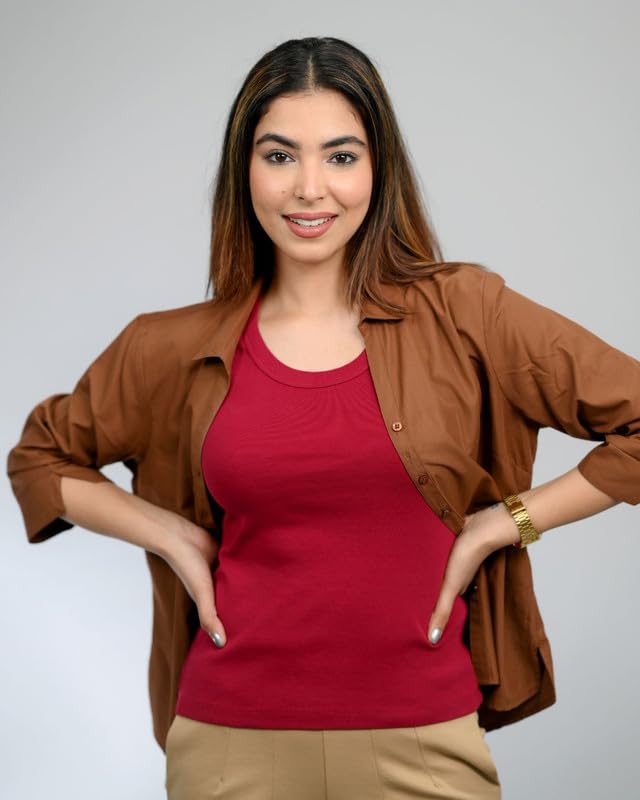 Mlada Store Mlada Cotton Ribbed Knit Tops for Women with Non Transparent Fabric | Stretchable Rib Knitted Sleeveless Racerback Tank Top with Crew Neck | Fitted Rib Knitted Cropped Vest Top - Dark Rose, 2XL - Image 5