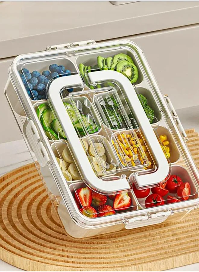 QUESERA 8 COMPARTMENT SNACK SERVING TRAY WITH LID AND HANDLE AND TONG-SET OF 2