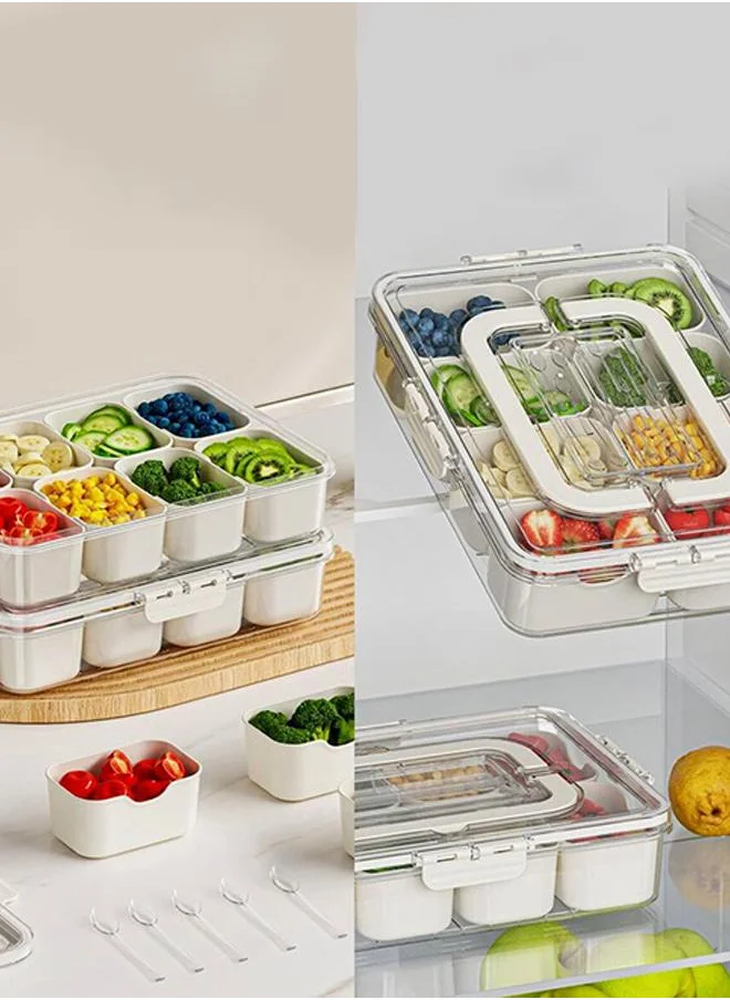 QUESERA 8 COMPARTMENT SNACK SERVING TRAY WITH LID AND HANDLE AND TONG-SET OF 2