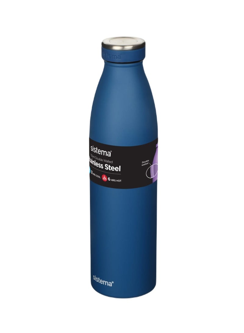 Sistema 750ML Double-Walled Stainless Steel Vacuum Insulated Water Bottle, BPA Free Reusable Leak-Proof Flask, Keeps Drinks Cold 12 Hours & Hot 6 Hours, Bottle for School, Kids, Adults, Office, Gym, Travel & Everyday Hydration - Blue - Image 1