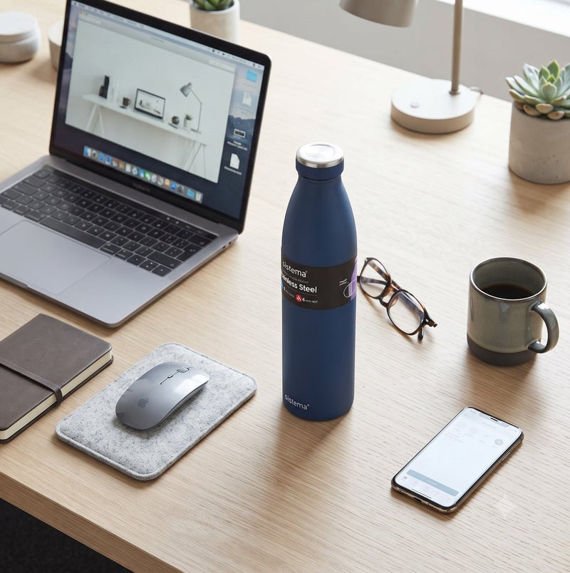 Sistema 750ML Double-Walled Stainless Steel Vacuum Insulated Water Bottle, BPA Free Reusable Leak-Proof Flask, Keeps Drinks Cold 12 Hours & Hot 6 Hours, Bottle for School, Kids, Adults, Office, Gym, Travel & Everyday Hydration - Blue - Image 2