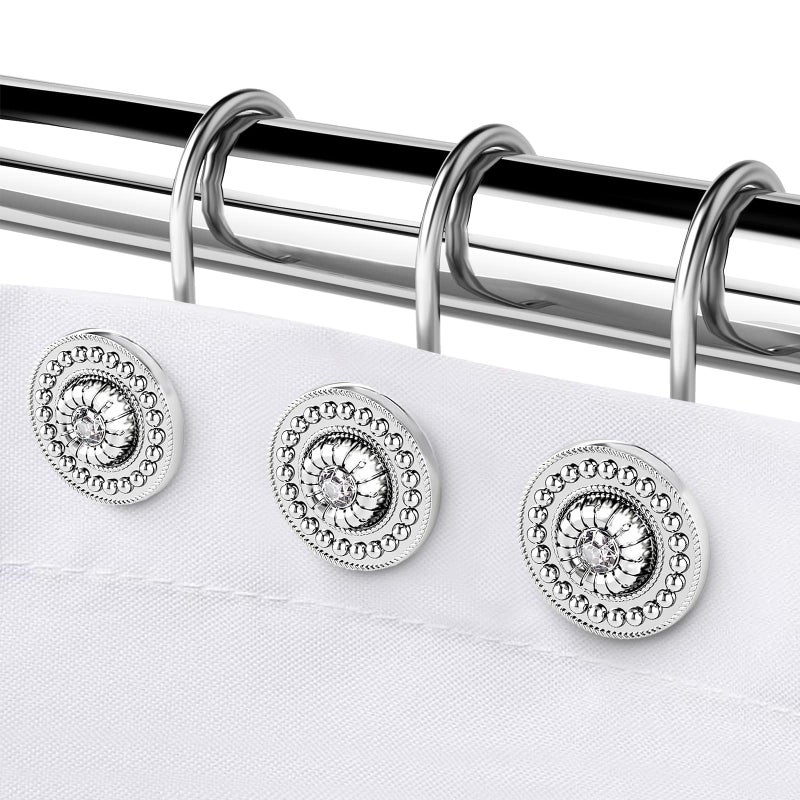 iToplin Silver Shower Curtain Hooks, Rust Proof Shower Curtain Rings for Bathroom, Metal Decorative Shower Curtain Hooks Hangers for Shower Curtain Rod, Shower Hooks for Shower Curtain Set of 12 Chrome - Image 1
