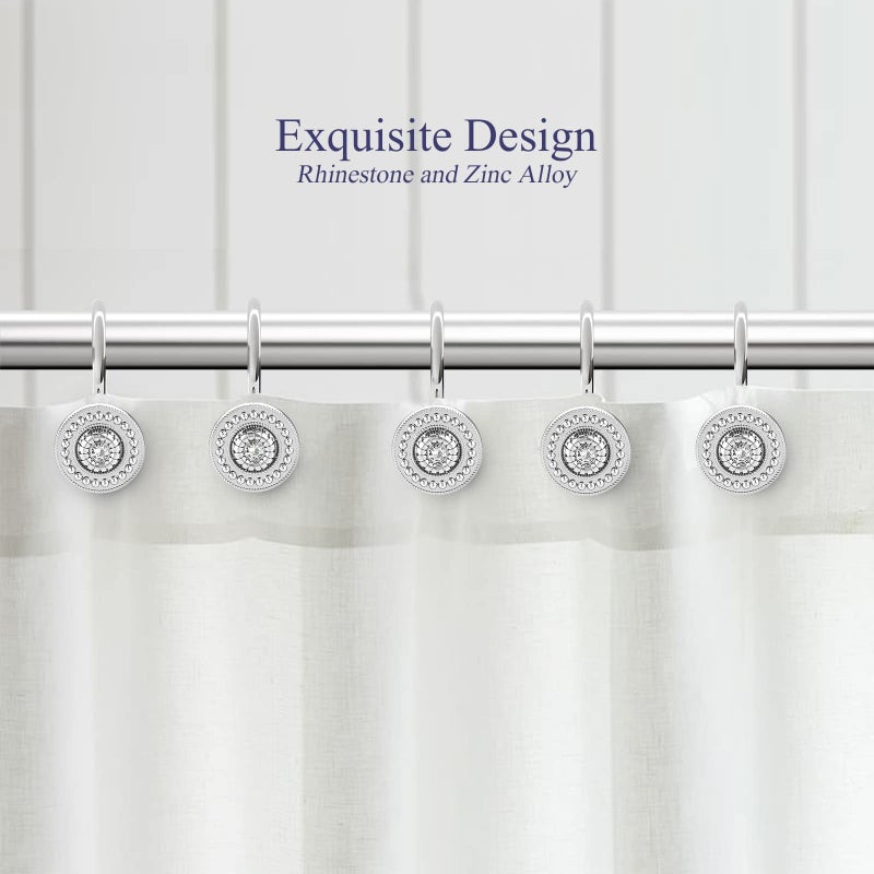 iToplin Silver Shower Curtain Hooks, Rust Proof Shower Curtain Rings for Bathroom, Metal Decorative Shower Curtain Hooks Hangers for Shower Curtain Rod, Shower Hooks for Shower Curtain Set of 12 Chrome - Image 4