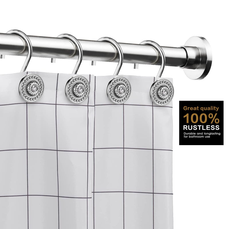 iToplin Silver Shower Curtain Hooks, Rust Proof Shower Curtain Rings for Bathroom, Metal Decorative Shower Curtain Hooks Hangers for Shower Curtain Rod, Shower Hooks for Shower Curtain Set of 12 Chrome - Image 3