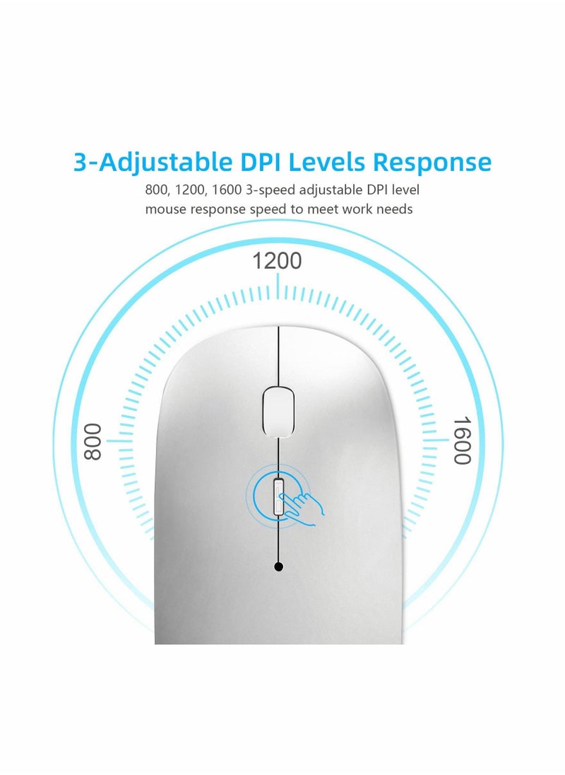 Bluetooth Mouse, Rechargeable Wireless Mouse for MacBook Pro/Air/iPad/Laptop/PC/Mac/Computer, Silver - Image 5