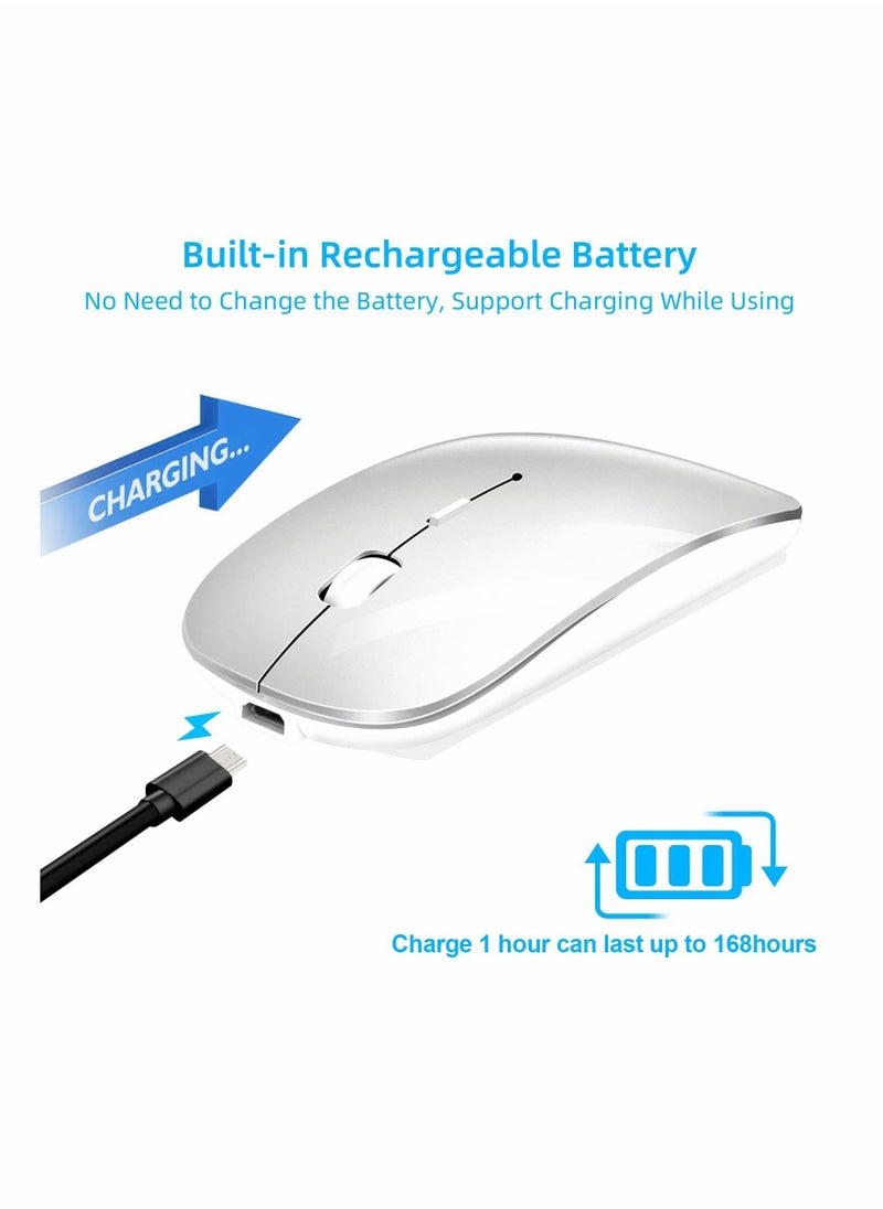 Bluetooth Mouse, Rechargeable Wireless Mouse for MacBook Pro/Air/iPad/Laptop/PC/Mac/Computer, Silver - Image 2