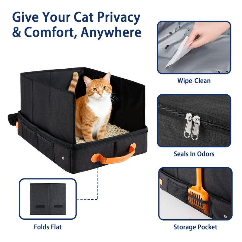 MORAIS Portable Travel Litter Box for Cats, 17.7"Ã—13.5"Ã—11" Collapsible Cat Litter Box with Lid, Leak-Proof Cat Litter Pan for Car Hotel Airplane, Waterproof & Easy to Carry- Black - Image 4