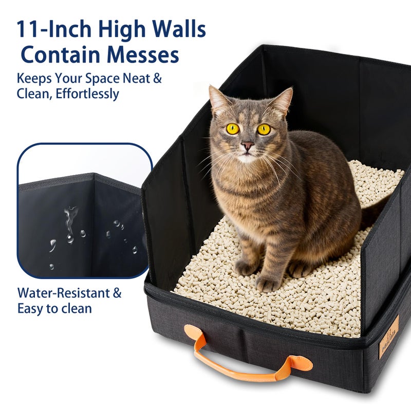 MORAIS Portable Travel Litter Box for Cats, 17.7"Ã—13.5"Ã—11" Collapsible Cat Litter Box with Lid, Leak-Proof Cat Litter Pan for Car Hotel Airplane, Waterproof & Easy to Carry- Black - Image 3