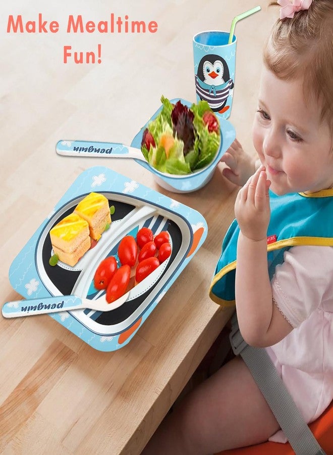 Tony Stark Bamboo Baby Feeding Set - 5-Piece Tableware for Toddlers, Kids & Babies Includes Plate, Bowl, Cup, Spoon, Fork - BPA-Free, Unbreakable Eco-Friendly |Organic & Natural (PENQUIN) - Image 5