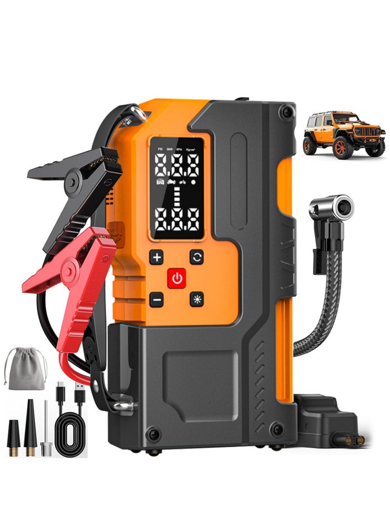 روك بو 10000 مللي أمبير في الساعة القفز كاتب مع ضاغط الهواء المحمولة بطارية السيارة الداعم (9.0 غاز / 6.5 لتر ديزل) مع 150PSI التلقائي اغلاق الإطارات منفاخ 12 فولت فائق الأمان ليثيوم القفز مربع سيارة بطارية الطائر كاتب - Image 1