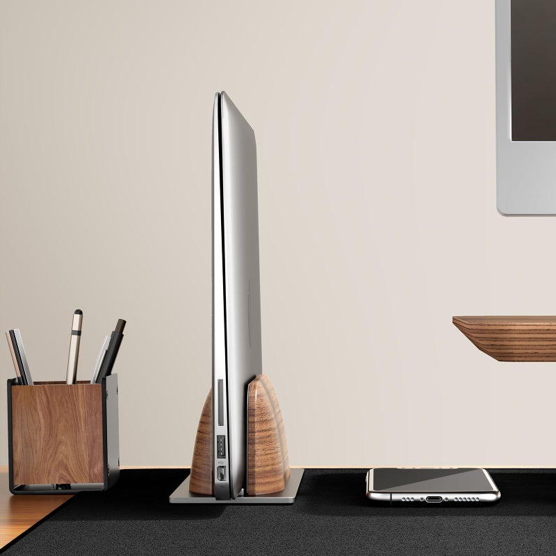 UPERGO Vertical Laptop Stand for Desk, Laptop Holder to Dock MacBook, MacBook Pro and Other Laptops, Black Walnut Wood - Image 5