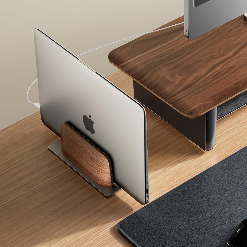UPERGO Vertical Laptop Stand for Desk, Laptop Holder to Dock MacBook, MacBook Pro and Other Laptops, Black Walnut Wood - Image 4