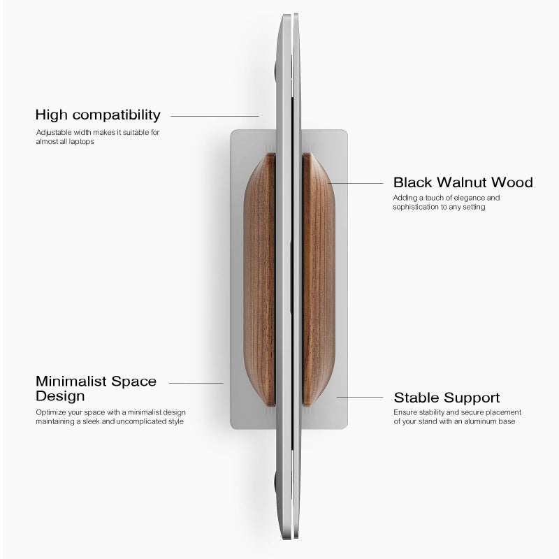 UPERGO Vertical Laptop Stand for Desk, Laptop Holder to Dock MacBook, MacBook Pro and Other Laptops, Black Walnut Wood - Image 2