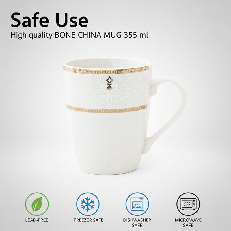 Shallow ZAYA New Bone China Mug 355 ml – Elegant White Coffee & Tea Mug for Daily Use, Brunch, Coffee Station, Ramadan, Eid, Diwali & Gifting (Set of 6) - Image 5