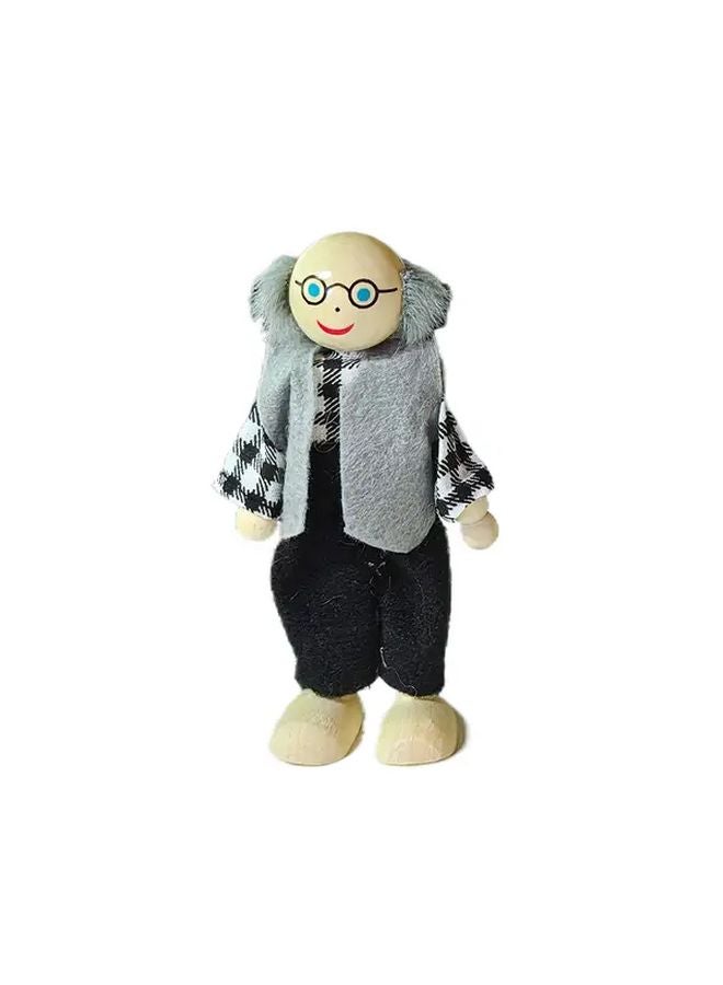 Wooden Grandpa Bald Head Figure Doll For Dollhouse Decoration Home Decor Gift - Image 1