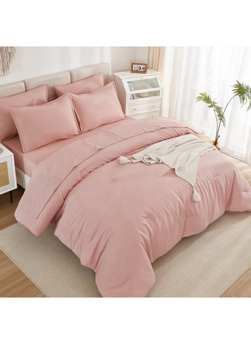 Litanika Litanika Comforter King Size Set Blush Pink - 7 Pieces Bed in a Bag King Beddding Comforter Sets  Plain Lightweight Bed Set with Comforter  Sheets  Pillowcases & Shams  - Image 3