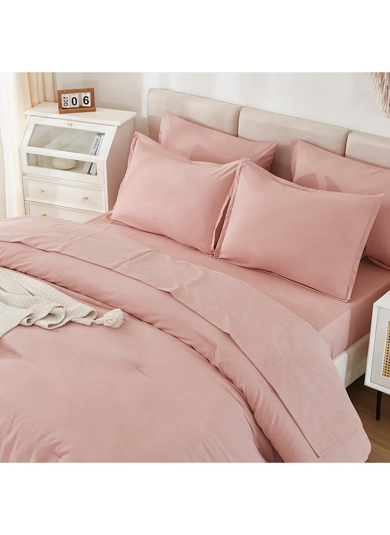 Litanika Litanika Comforter King Size Set Blush Pink - 7 Pieces Bed in a Bag King Beddding Comforter Sets  Plain Lightweight Bed Set with Comforter  Sheets  Pillowcases & Shams  - Image 4