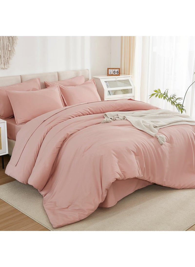 Litanika Litanika Comforter King Size Set Blush Pink - 7 Pieces Bed in a Bag King Beddding Comforter Sets  Plain Lightweight Bed Set with Comforter  Sheets  Pillowcases & Shams  - Image 1