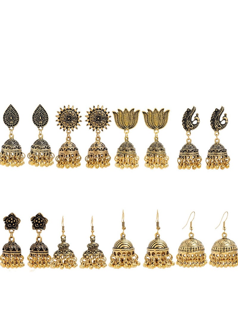 Al Aoyama 8pcs Carved vintage pattern creative bell earrings  - Image 1
