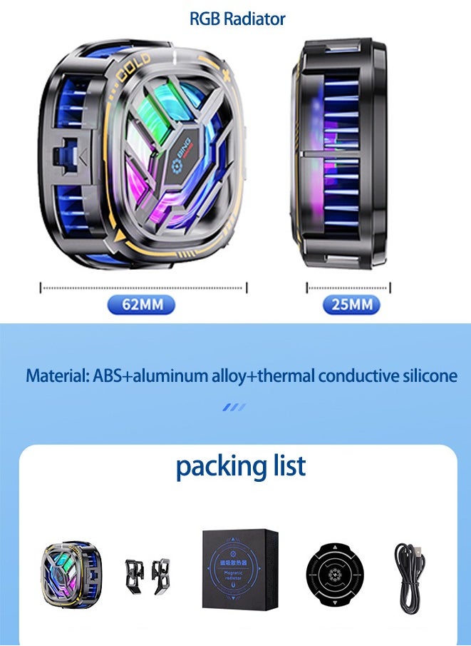 Generic - Magnetic Cell Phone Cooler, RGB Phone Cooling Fan with Semiconductor Cooling Chip, Cellphone Radiator with Temperature Display for Mobile Gaming, for Smartphones 4.5 to 7.5 in. - Image 1