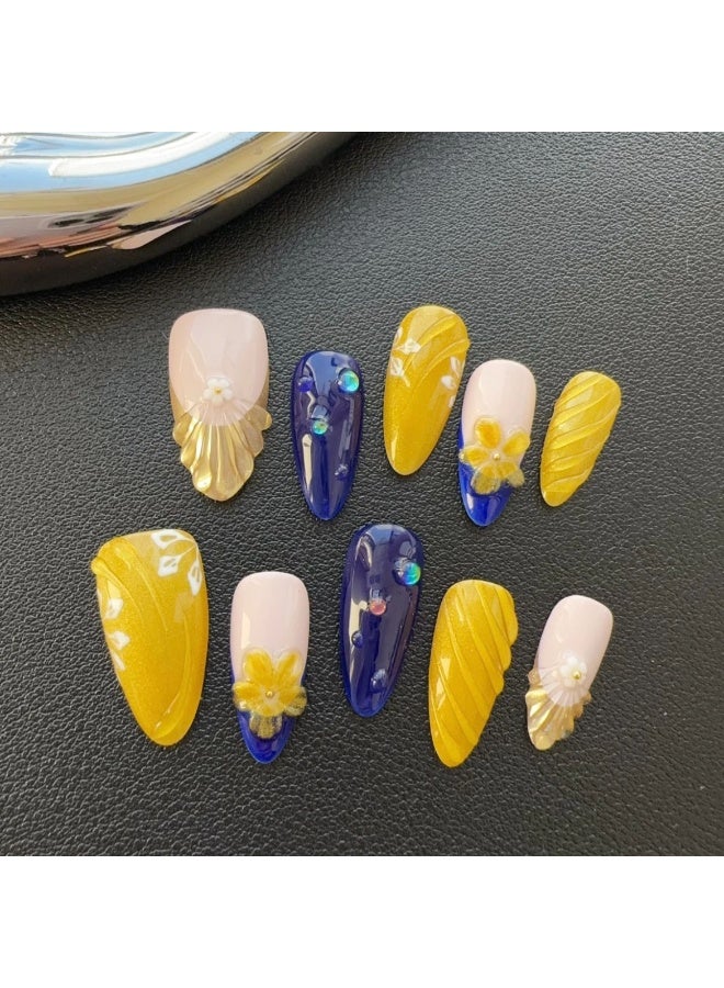  فيري الأظافر مجموعة أظافر تركيبية – اللمعة المقدسة وواحة الذهب | أظافر أكريليك يدوية الصنع بجودة صالون مع طقم أدوات مجاني، 10 قطع مثالية للحفلات والاستخدام اليومي - Image 1