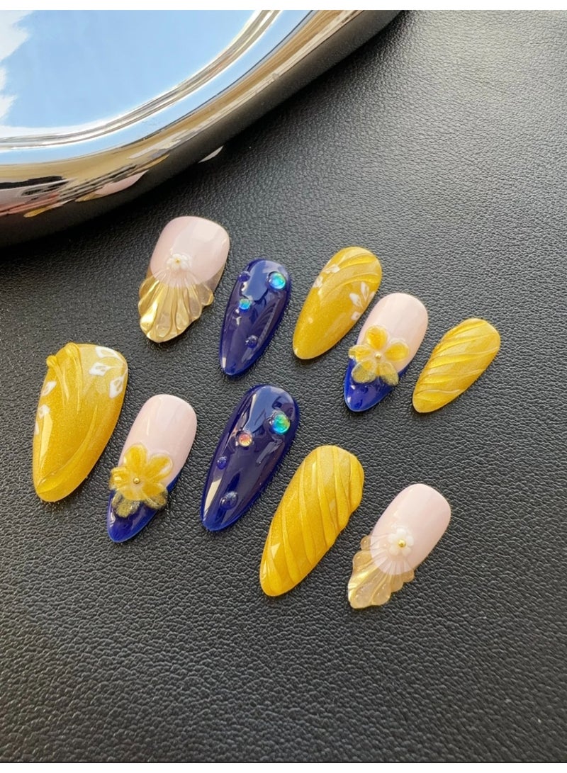  فيري الأظافر مجموعة أظافر تركيبية – اللمعة المقدسة وواحة الذهب | أظافر أكريليك يدوية الصنع بجودة صالون مع طقم أدوات مجاني، 10 قطع مثالية للحفلات والاستخدام اليومي - Image 2