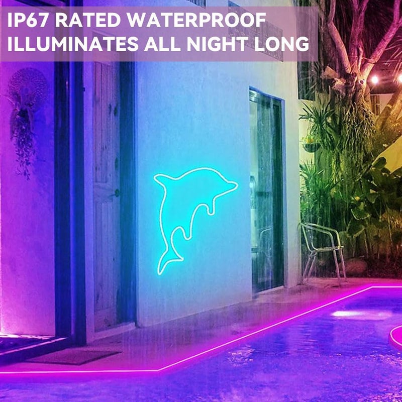 لينجي شريط إضاءة نيون لينجي، حبل إضاءة LED نيون، شريط إضاءة LED ذكي RGB بسبعة ألوان مقاوم للماء، مناسب لتزيين غرف النوم الداخلية والخارجية (3 متر) - Image 4