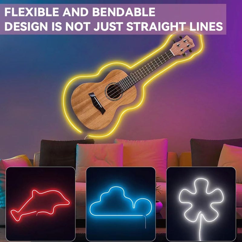 لينجي شريط إضاءة نيون لينجي، حبل إضاءة LED نيون، شريط إضاءة LED ذكي RGB بسبعة ألوان مقاوم للماء، مناسب لتزيين غرف النوم الداخلية والخارجية (3 متر) - Image 3