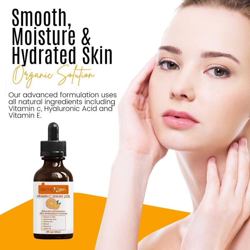 dermaxgen 20 Vitamin C Serum Hyaluronic Acid Retinol Vitamin E Vitamin B PURE ORGANIC Boost Skin Collagen Moisturizer Anti Aging Wrinkle Facial Serum 2 FL OZ - Image 4