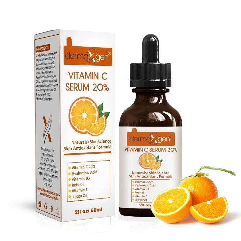 dermaxgen 20 Vitamin C Serum Hyaluronic Acid Retinol Vitamin E Vitamin B PURE ORGANIC Boost Skin Collagen Moisturizer Anti Aging Wrinkle Facial Serum 2 FL OZ - Image 1