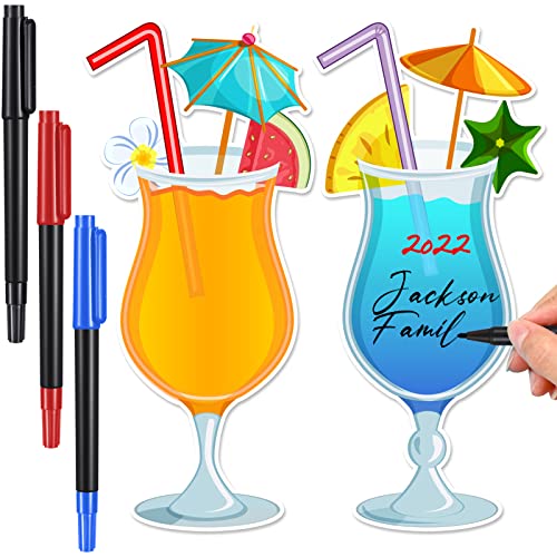 Konohan 2 Pcs Cruise Door Magnets Decorations with 3 Pcs Paint Pens Fruit Drink Cruise Must Haves Pineapple Drinks Magnet Stickers for Carnival Refrigerator Door Decor(Colorful) - Image 1