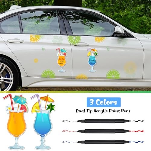 Konohan 2 Pcs Cruise Door Magnets Decorations with 3 Pcs Paint Pens Fruit Drink Cruise Must Haves Pineapple Drinks Magnet Stickers for Carnival Refrigerator Door Decor(Colorful) - Image 4
