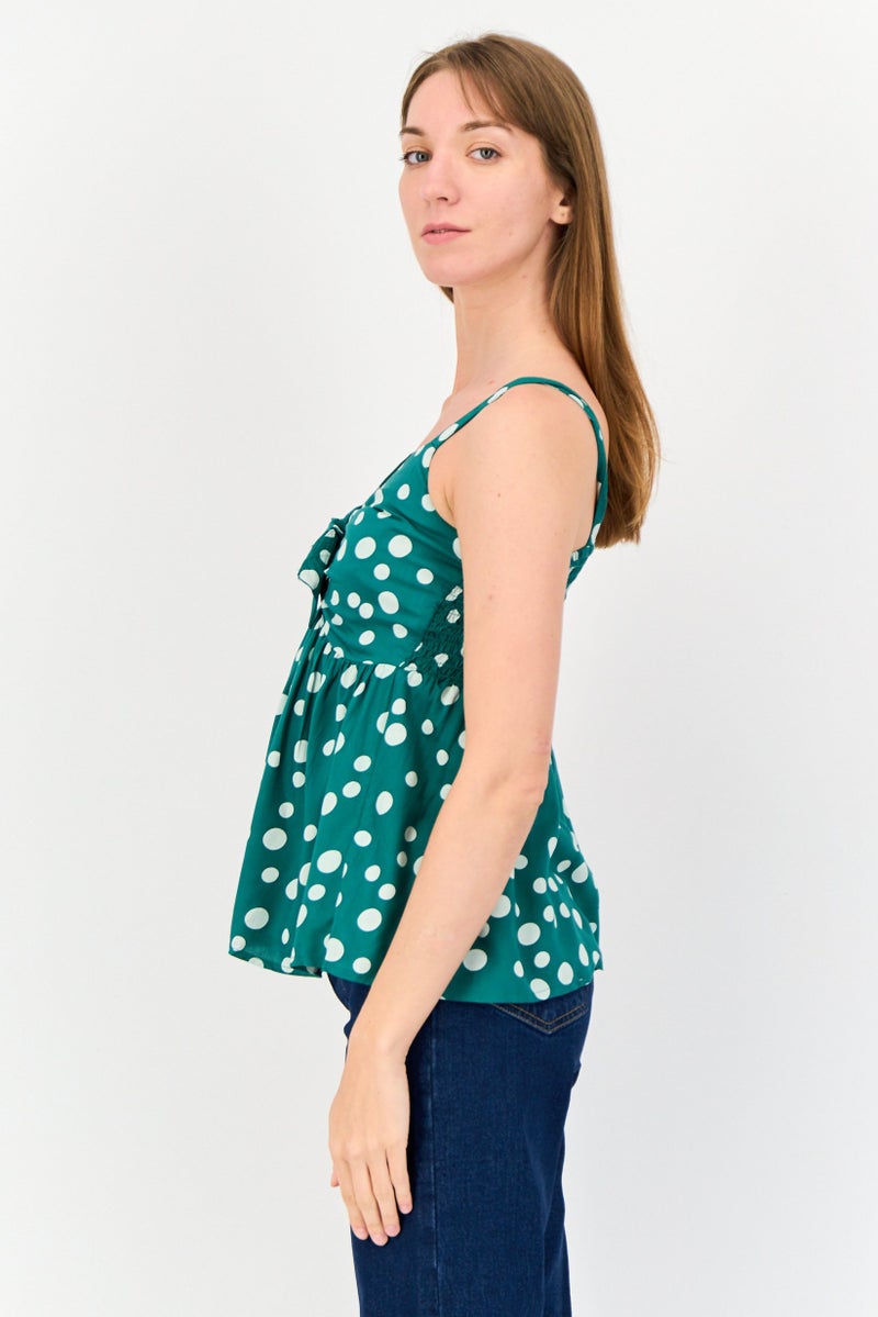 ONLY بلوزة نسائية بدون أكمام على شكل حرف V بنقاط بولكا، متعددة الألوان - Image 3