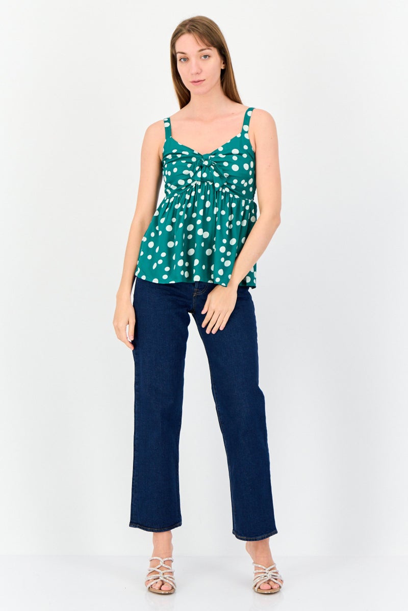 ONLY بلوزة نسائية بدون أكمام على شكل حرف V بنقاط بولكا، متعددة الألوان - Image 4