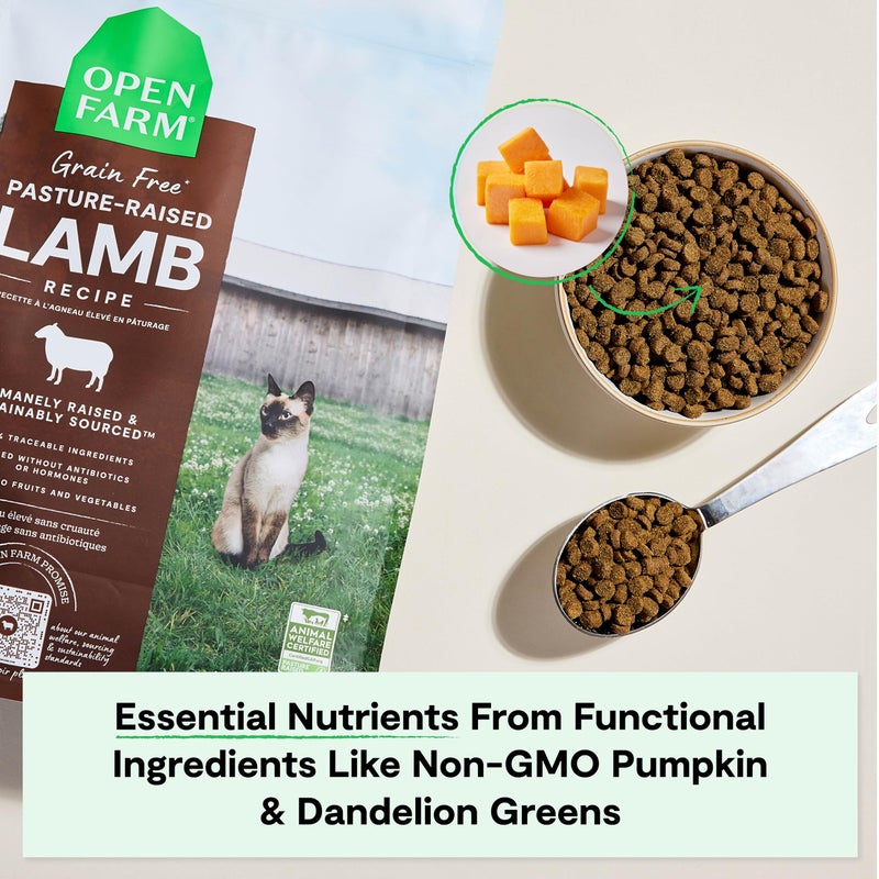 Open Farm, Grain Free Dry Cat Food, High-Protein Kibble for a Complete & Balanced Diet, Non-GMO Fruits & Vegetables, Prebiotic Fibers to Support Digestion, Pasture-Raised Lamb Recipe, 4lb Bag - Image 4