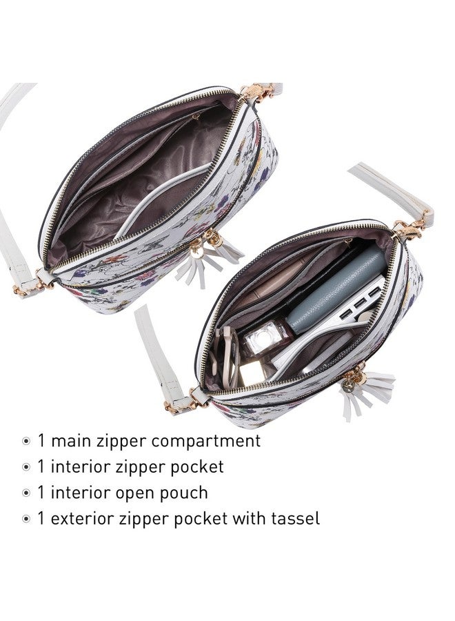 Dasein Women Tassel Zipper Pocket Crossbody Bag Shoulder Purse Fashion Travel Bag with Multi Pockets (00-White Floral) - Image 4