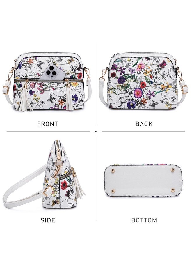 Dasein Women Tassel Zipper Pocket Crossbody Bag Shoulder Purse Fashion Travel Bag with Multi Pockets (00-White Floral) - Image 2
