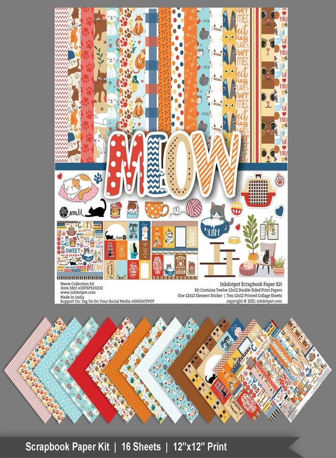Inkdotpot Cat Theme Collection Double,Sided Scrapbook Paper Kit Cardstock 12"x12" Card Making Paper Pack of with Sticker Sheet - 16 Pages - Multicolor - Image 3