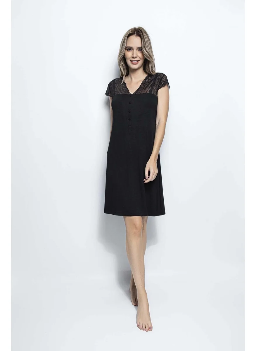 Monamise 18427 Short Sleeve Nightgown - Black