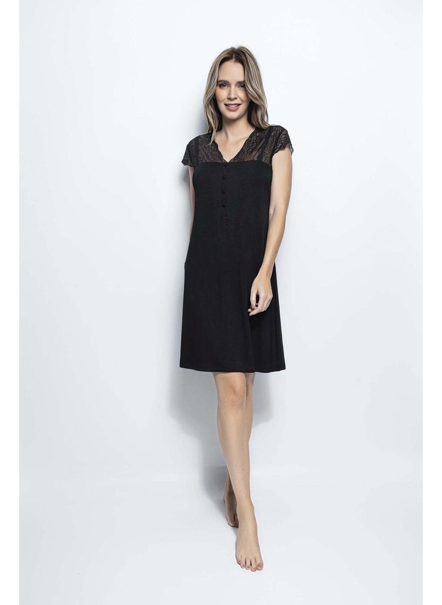 Monamise 18427 Short Sleeve Nightgown - Black 