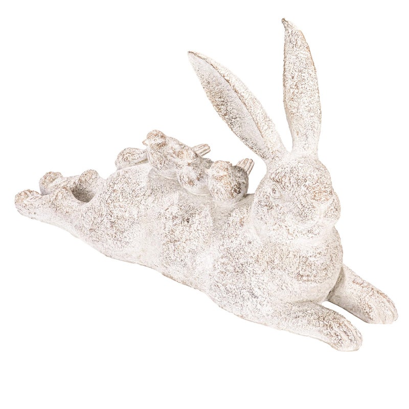 Creative CoOp Decorative Resting Rabbit with Birds Figurine Brown