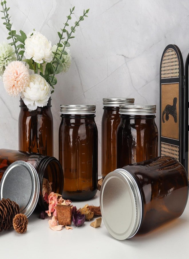 DHSBTLS 32 oz Glass Mason Jars, 6 Pack Amber Wide Mouth Glass Canning Jars with Silver Aluminum Lids and Bands, Airtight Jars for Food Storage, Canning, Overnight Oats, Fermenting, Pickling, Decor - Image 5