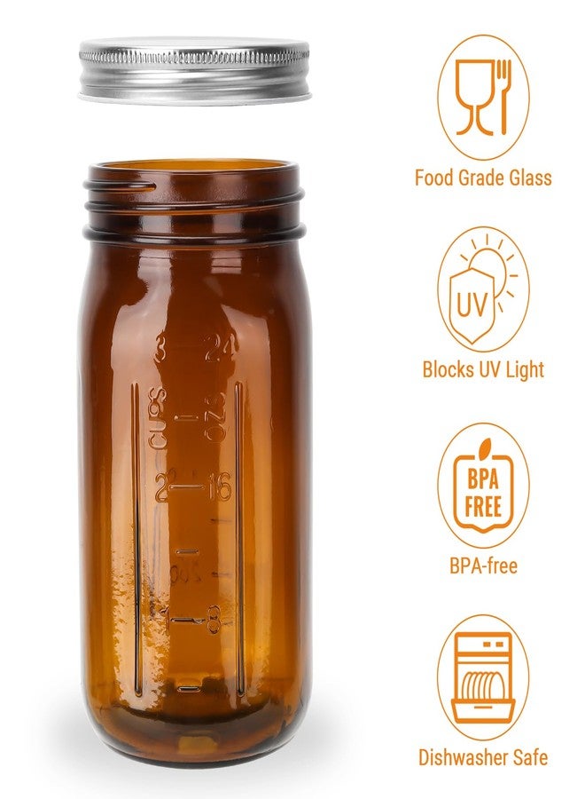 DHSBTLS 32 oz Glass Mason Jars, 6 Pack Amber Wide Mouth Glass Canning Jars with Silver Aluminum Lids and Bands, Airtight Jars for Food Storage, Canning, Overnight Oats, Fermenting, Pickling, Decor - Image 4