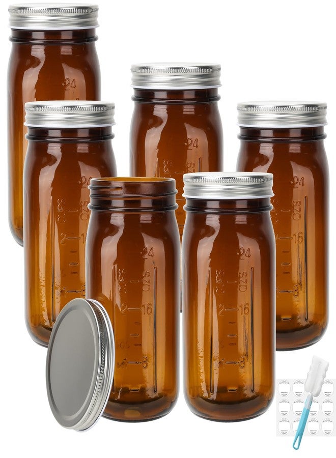 DHSBTLS 32 oz Glass Mason Jars, 6 Pack Amber Wide Mouth Glass Canning Jars with Silver Aluminum Lids and Bands, Airtight Jars for Food Storage, Canning, Overnight Oats, Fermenting, Pickling, Decor - Image 1