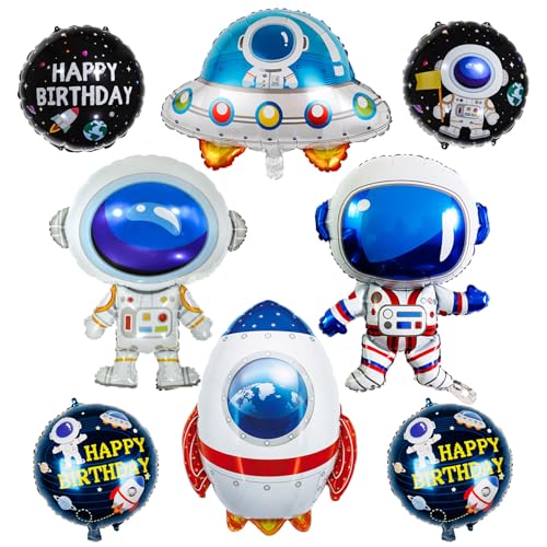 YiYou 8 Pcs Space Balloons 33 Inch Astronaut Mylar Airship Planet Rocket Galaxy Foil Balloons for Outer Space Galaxy Themed Birthday Party Decorations - Image 1
